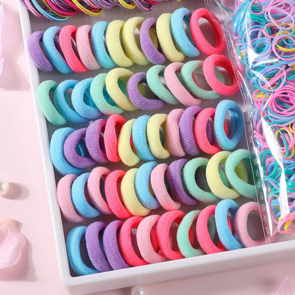 2155Pcs Girls Colorful Hair Bands Set Nylon Elastic Rubber Band Satin Scrunchies Children Ponytail Holder Kids Hair Accessories