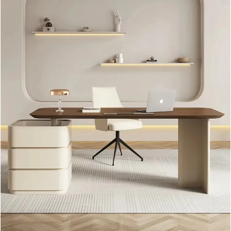

Light luxury simple desk cream style retro study writing desk solid wood beauty salon information desk