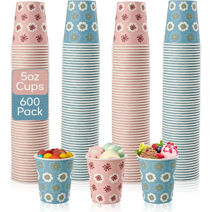 

600 упаковок бумажных стаканчиков на 5 унций для ванной комнаты, мини-чашки для полоскания рта, красочные одноразовые стаканчики, идеально подходящие для горячих напитков в путешествии вечеринки и