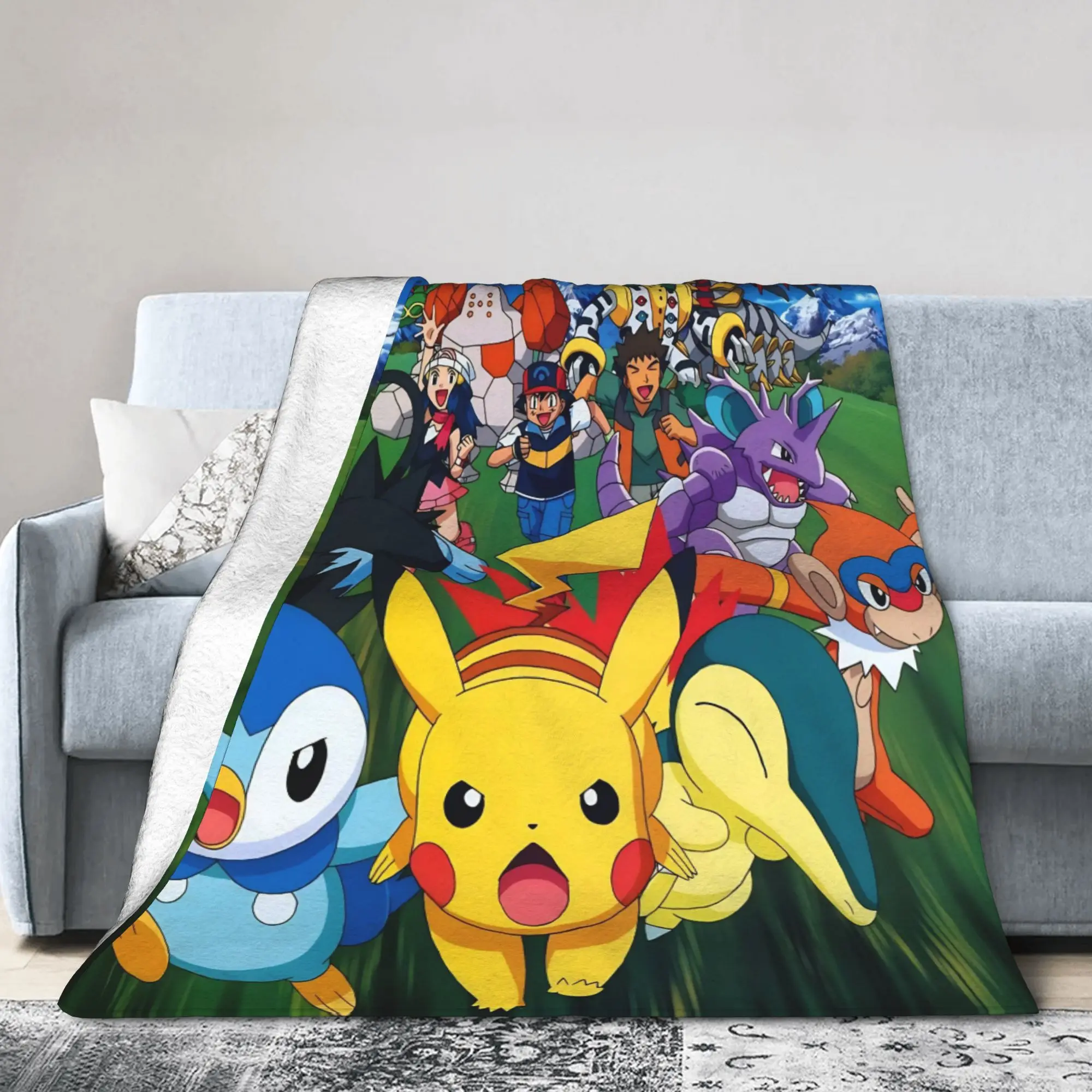 Poke-Mon Cartoon Knitted Blanket Flannel Kawaii Pikachus Super Soft Throw Blankets for Bed Bedroom Quilt