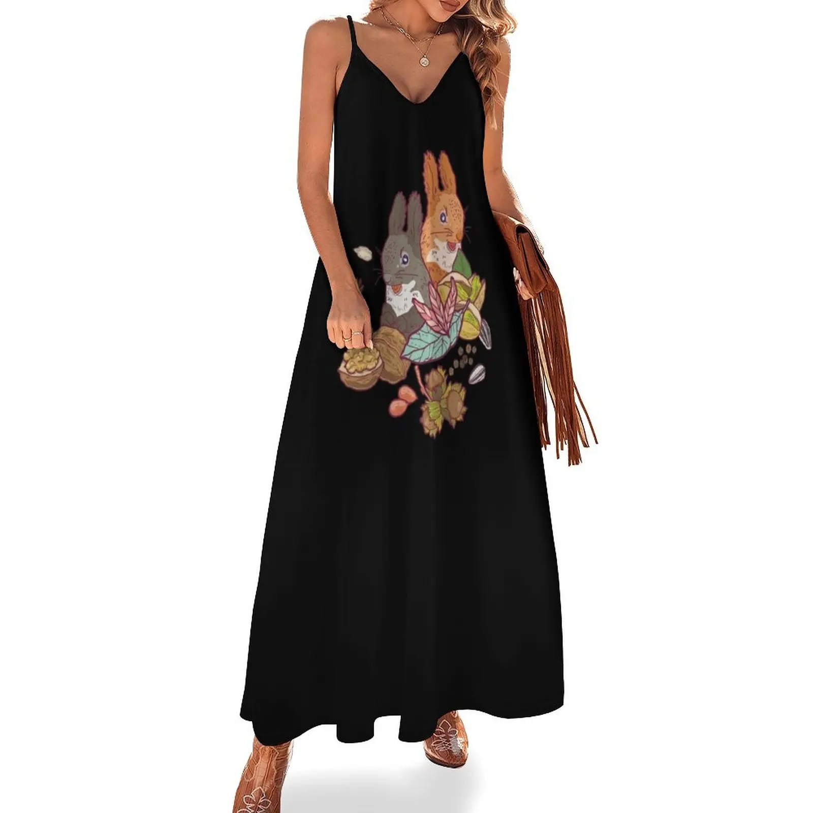 

nuts and squirrels Sleeveless Long Dress long dress women summer Woman dresses Dress