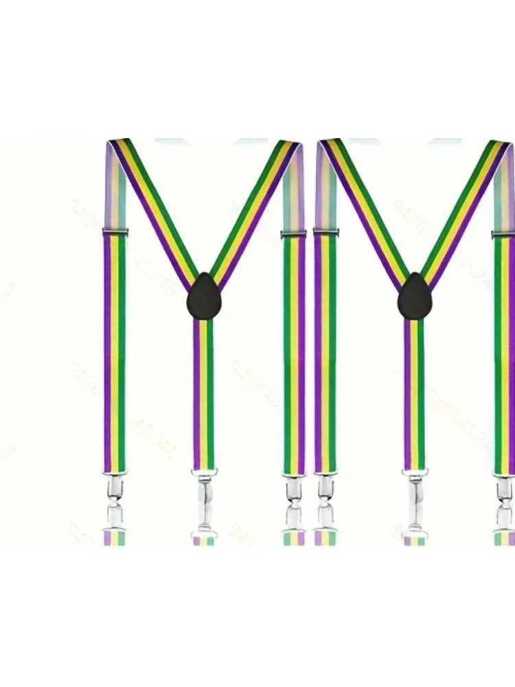 Das Karneval-Accessoire-Set besteht aus 2 Kostüm-Hosenträgern in Pailletten hut und Perlenkette sowie 2 dekorativen Fliegen