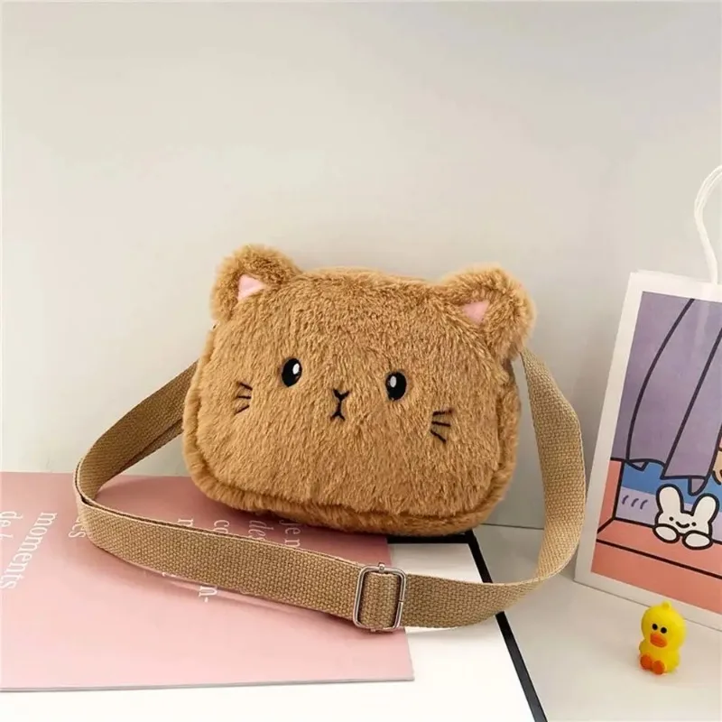 Bolso cruzado de dibujos animados de gatito de felpa para niños, bolsos de hombro japoneses personalizados, Cartera de viaje versátil, a la moda, nuevo