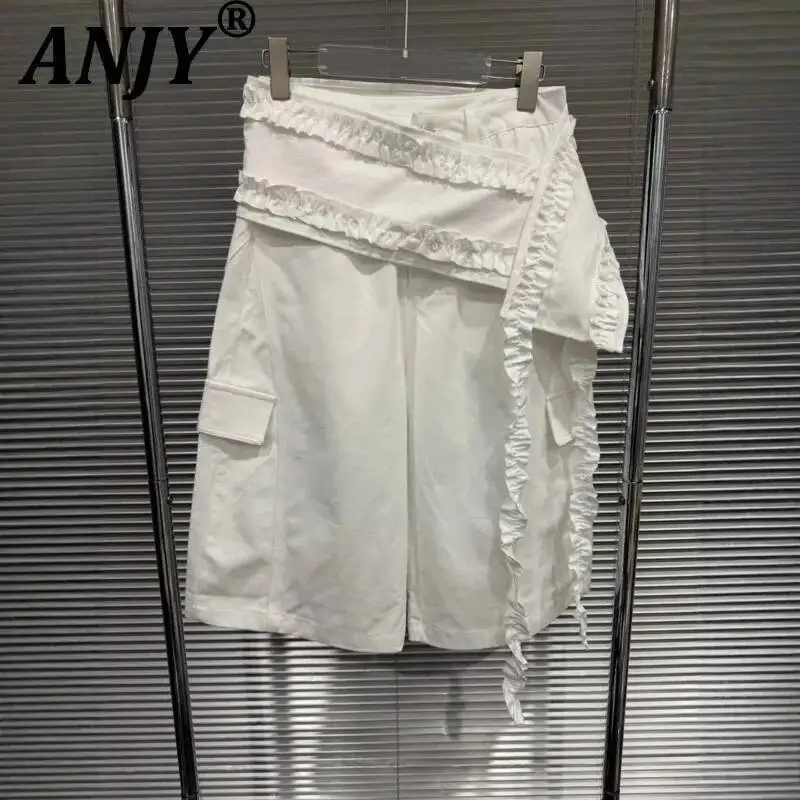 ANJY Primavera Verano Nueva Tendencia de Moda para Mujer Pantalones Cargo a Media Pantorrilla con Parches de Hongo Elegantes de Pierna Ancha Sueltos Casuales Cortos A23806