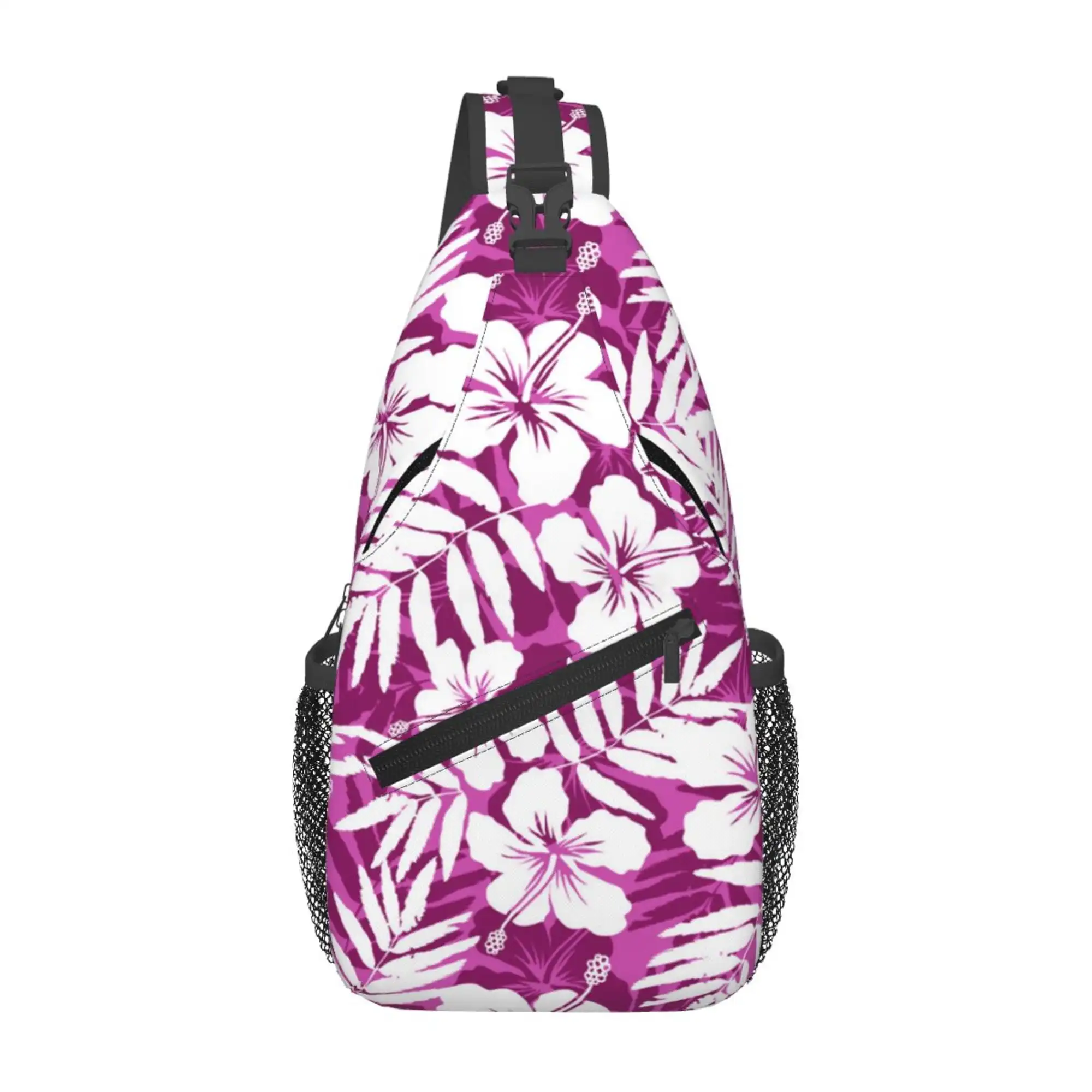

Розовые, белые тропические цветы, сумка через плечо, нагрудный рюкзак для женщин и мужчин, повседневный регулируемый рюкзак на плечо для пеших прогулок