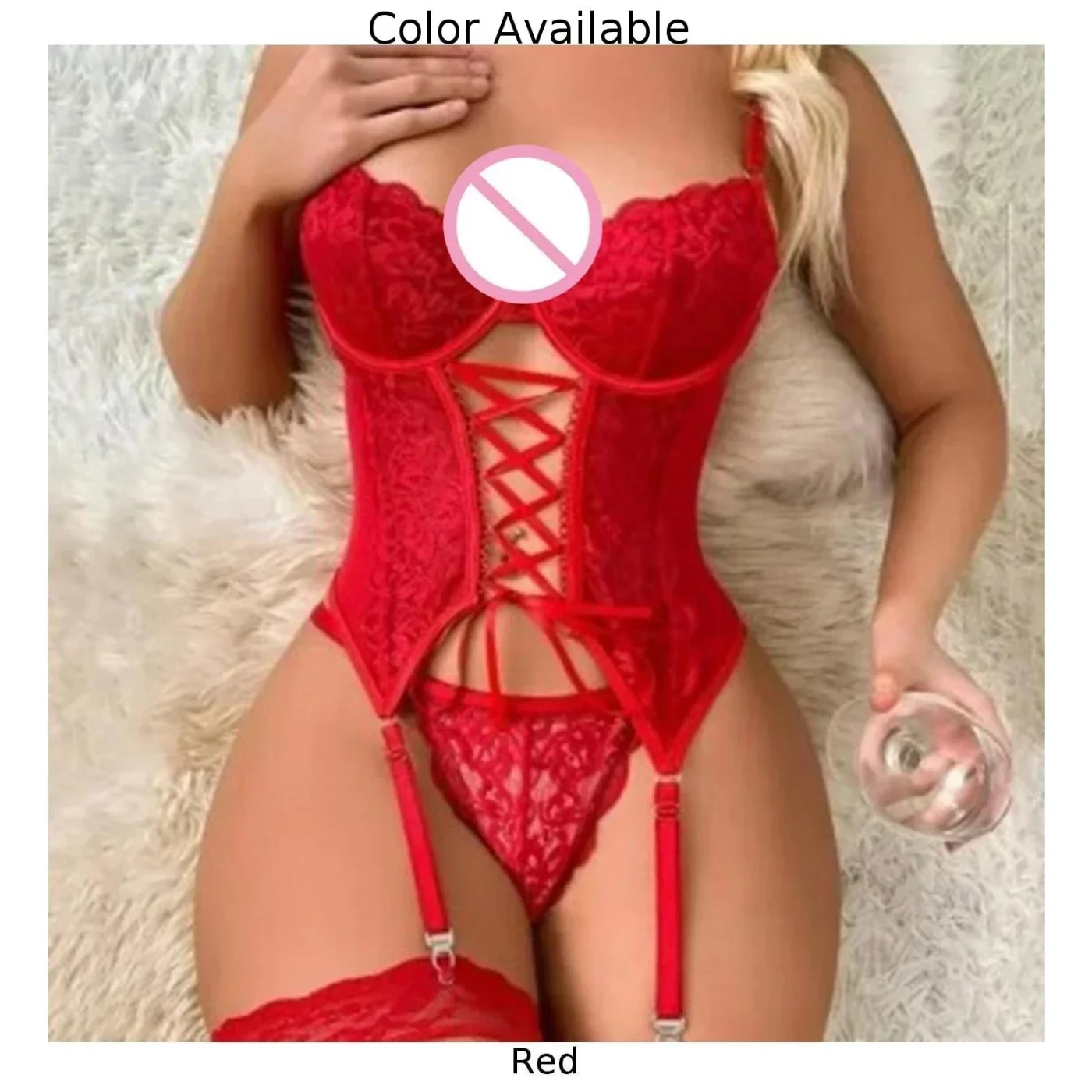 Women Sexy Lace Red Heart-shaped Lingerie Set Two Piece Underwear Sleepwear Steel Ring Pajamas Garter Hollow Female Jumpsuit