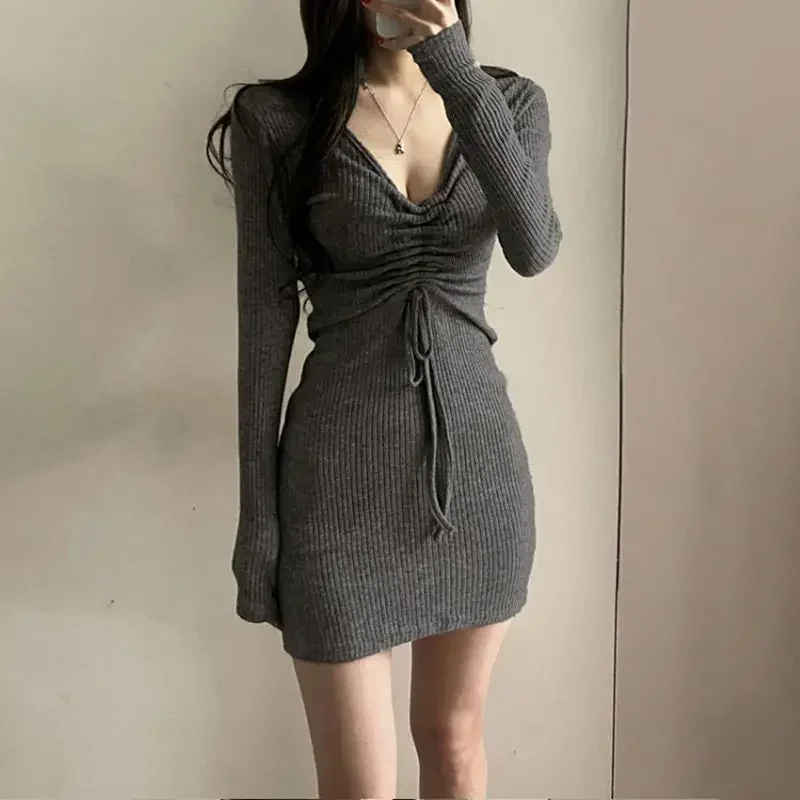 Cotton Female Knit Dress Autumn and Winter Sensual Sexy Women's Crochet Dresses Clothes Elegant Chic X Trendy Beautiful On Sales