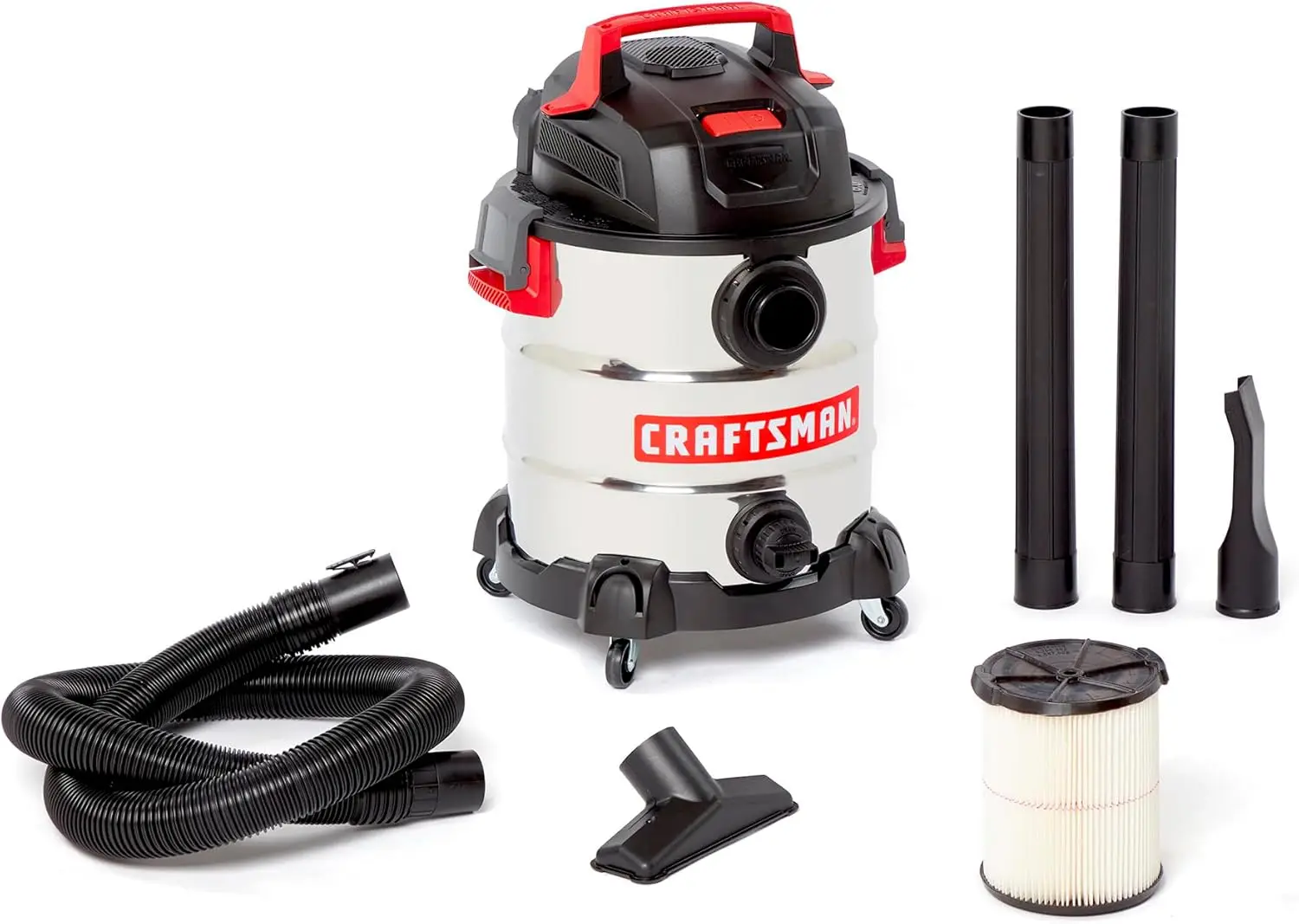 CRAFTSMAN CMXEVBE17155 10 Gallon 6.0 Peak HP Stainless Steel Wet/Dry Vac Portable Shop Vacuum with Attachments