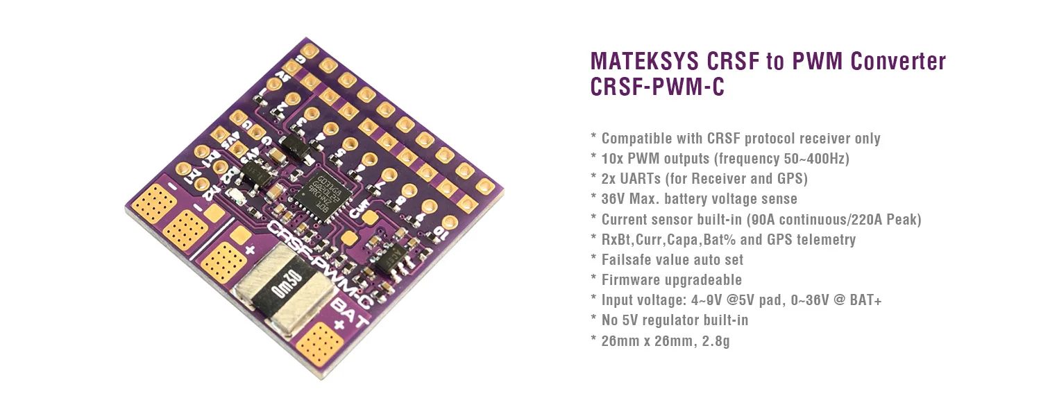 Mateksys Matek CRSF TO PWM CONVERTER CRSF-PWM-6 and CRSF-PWM-C for RC Multirotor Airplane Fixed-Wing Racing Drones