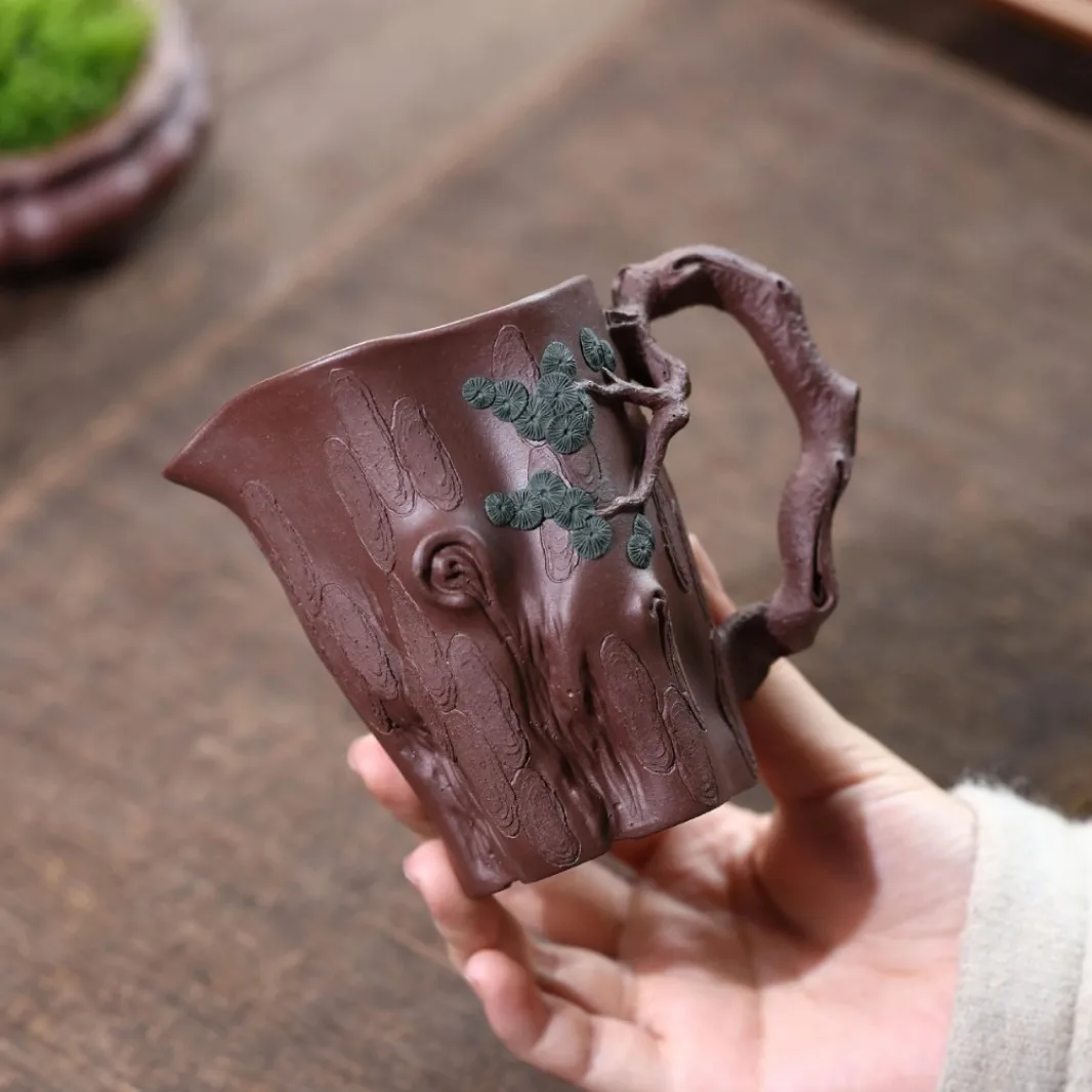 Yixing Handcrafted With Original Ore Purple Clay Dispenser, Tree Stump Fair Cup, High-Quality Home Tea Set