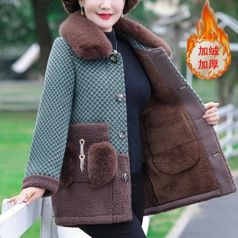 

Winter Woolen Jacket Women Overcoat Loose Plus Velvet Warm Parker Coat Fur Collar Imitation Mink Velvet Cotton-Padded Clothes