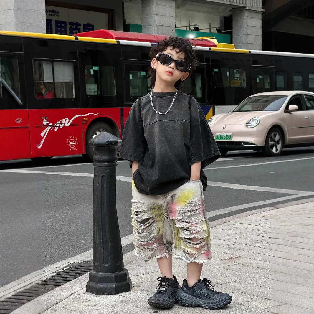 

Black T-shirt Korean Fashion 2025 Summer New Collection Solid Color Simple All-match Casual Loose T-shirt Trendy Cool