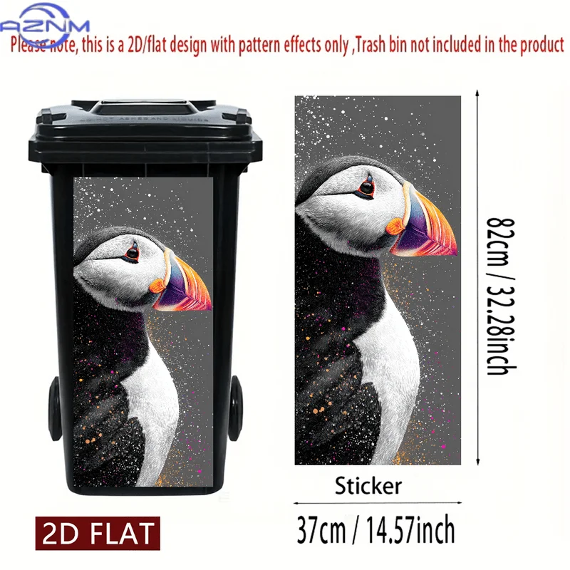 Self-Adhesive, Waterproof PVC Sticker Featuring a 2D/Flat Puffin Design, Perfect for Decorating Trash Cans Or Walls. It Has a view 5