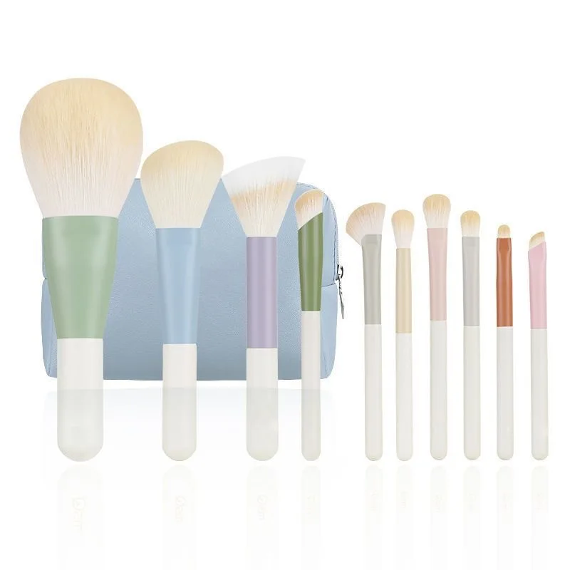 10Pcs Morandi Mini Travel Makeup Brush Set - Eyeshadow Blush Foundation Cosmetic Brushes Kit Portable Miniature Makeup Tools