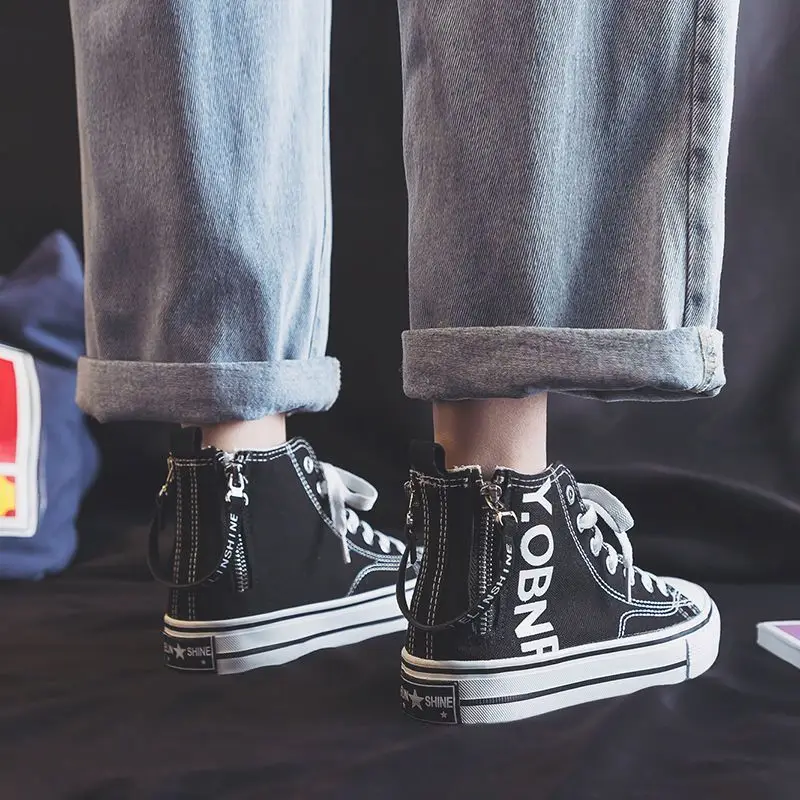 

Women High-top Canvas Shoes Fashion 2026 Spring Autumn Casual Sneakers Ladies Zippers Breathable Cloth Casual Shoes Canvas Shoes