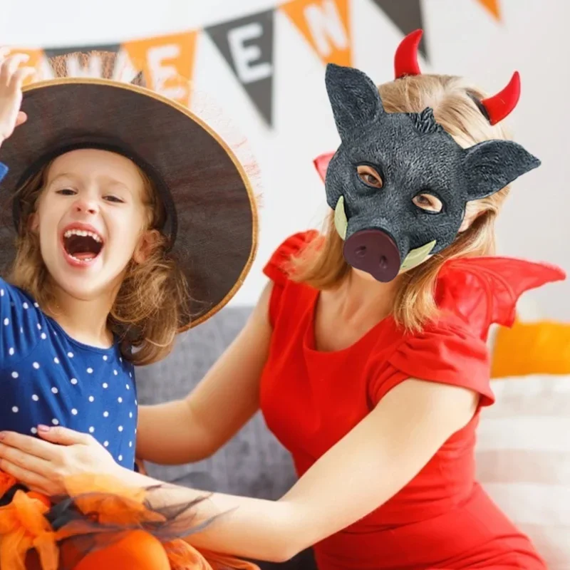 Pu Halloween For Men Women Custome Cosplay Pig Head Props Party Carnival Mask Face Cover Dress Up MN12