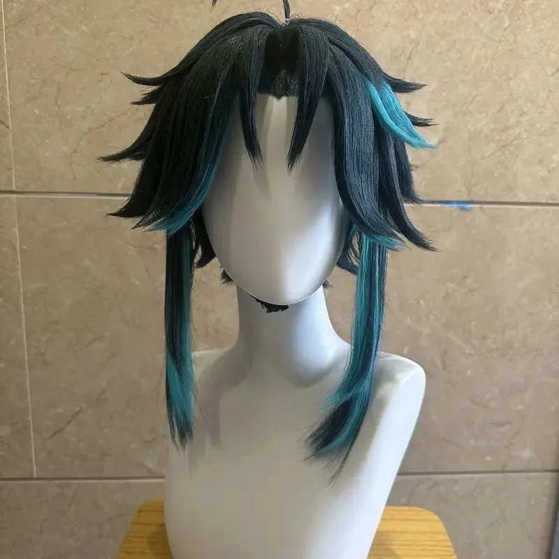 

NewStyled Wig Xiao Genshin Impact Dark Green Short Wig Cosplay High Temperature Silk Rose Inner Mesh Wig Halloween Party For Men