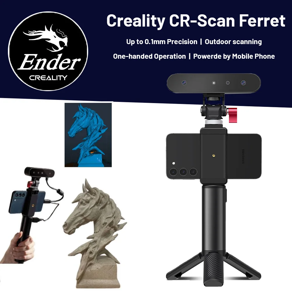 Creality 3D Scanner CR-Scan Ferret for 3D Printing and Modeling Portable Handheld Scanner with 30 FPS Quick Scan 0.1mm Accuracy