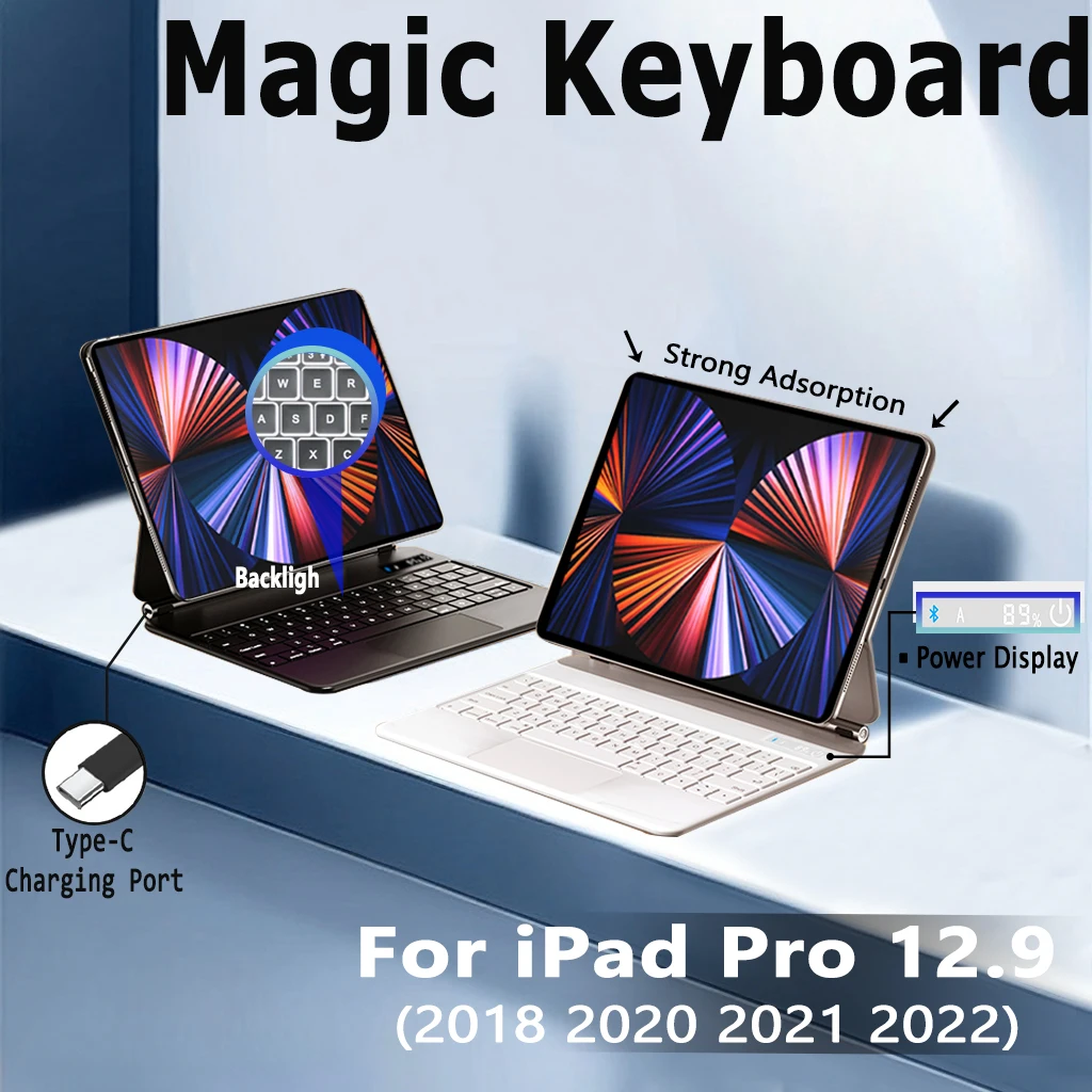 for iPad 12.9 Magic Keyboard Pro 12.9 2020 2022 iPad Magic Keyboard Touchpad Backlit Korean Spanish Arabic Hebrew Folio Keyboard