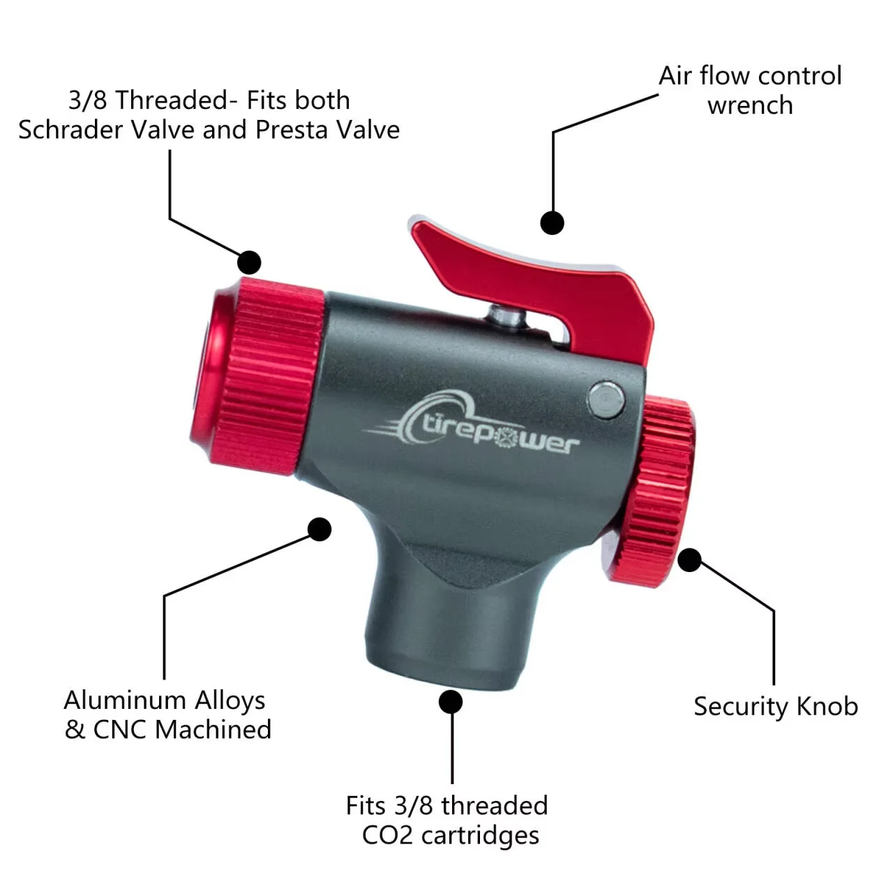 Portable Co2 Bike Tire Inflator Bike Pump Presta & Schrader Valve Compatible for Road & Mountain Bikes No Co2 Cartridges Include
