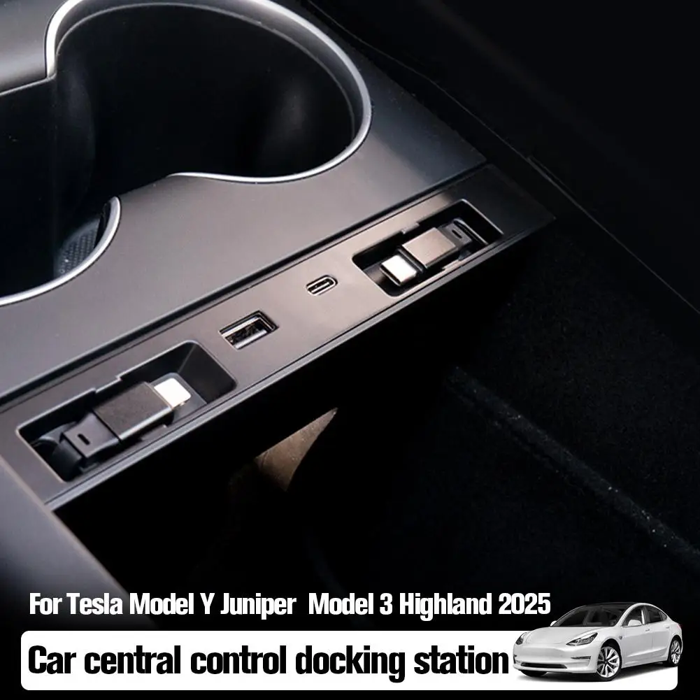 Hidden Center Console Docking Station for Tesla ModelY Juniper Telescopic Rope Charge Hub for Model 3 Highland Q7B8 W0F9