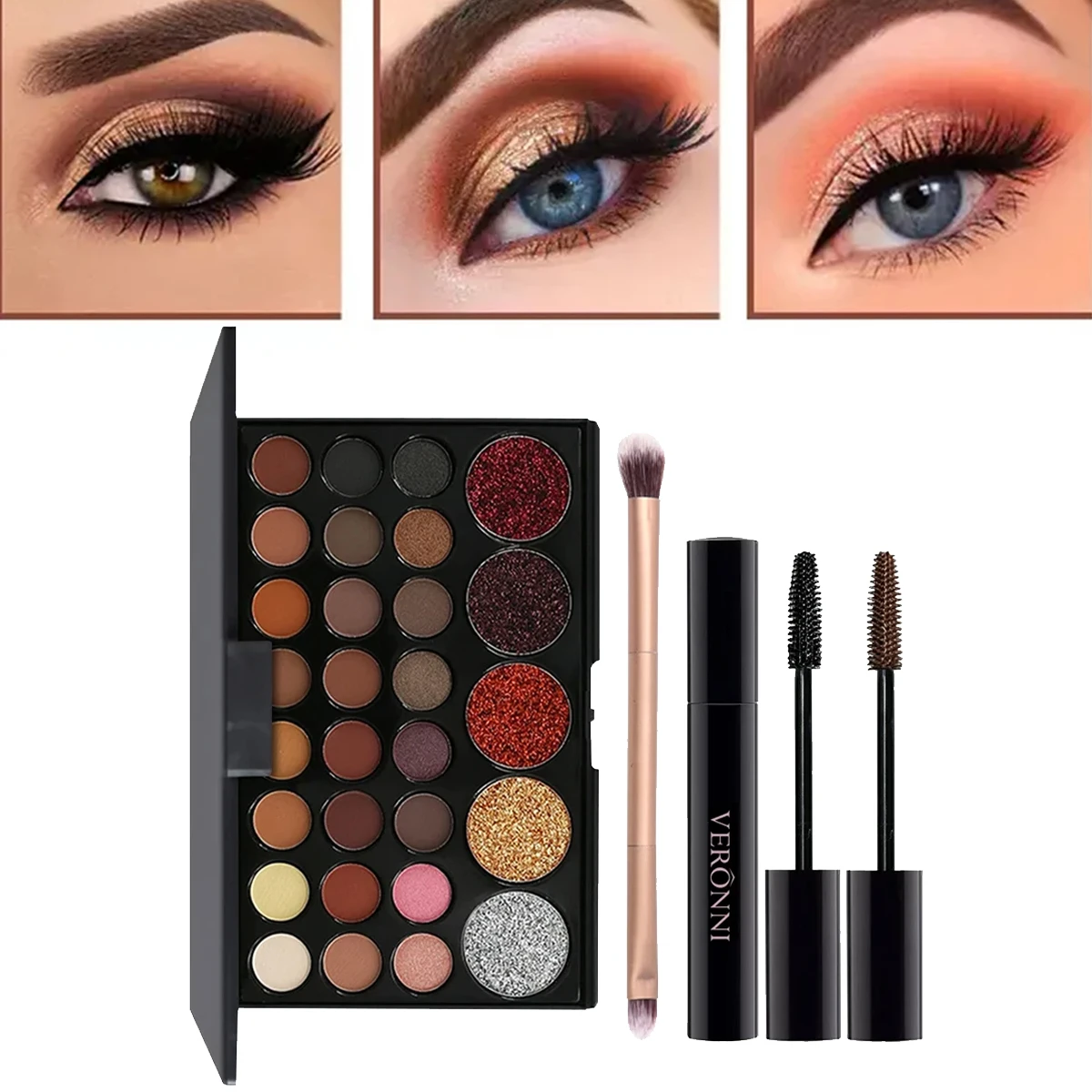 29 Colors Eyeshadow Palette Set with Mascara Eyeshadow Brush Earth Color Waterproof Long Lasting Music Festival Cosmetics Makeup