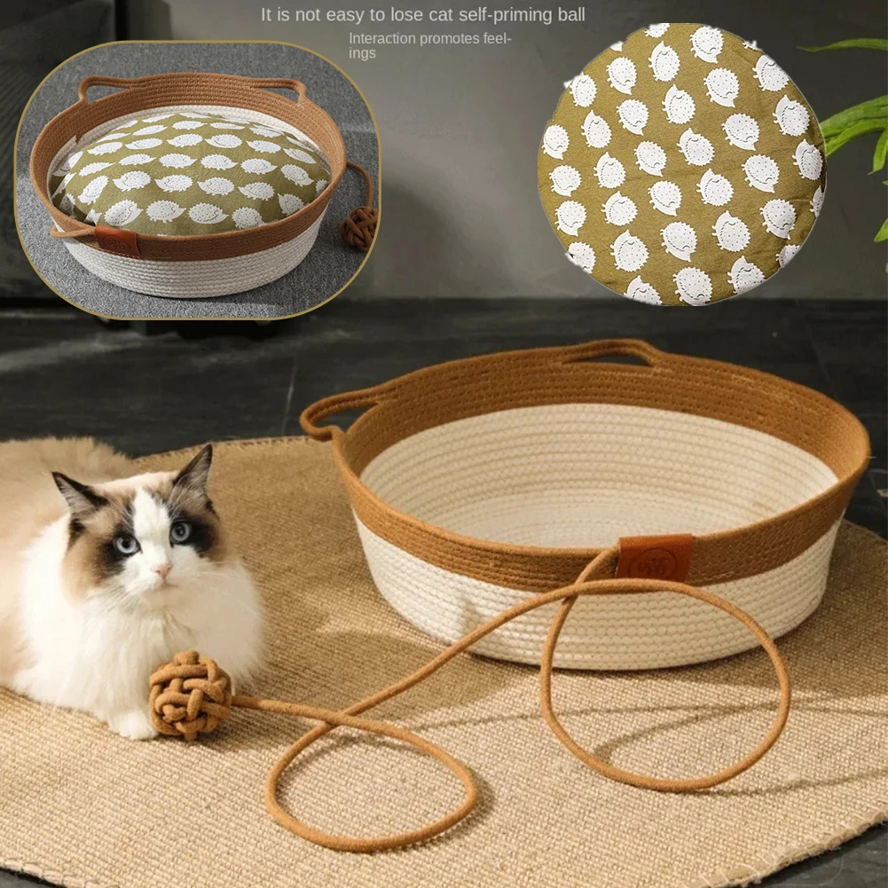 Four Seasons Universal Cat Bed Pet Nest Pure Manual Rattan Woven Cattailgrass Scratch Board Removable Washable Winter Warm Pad