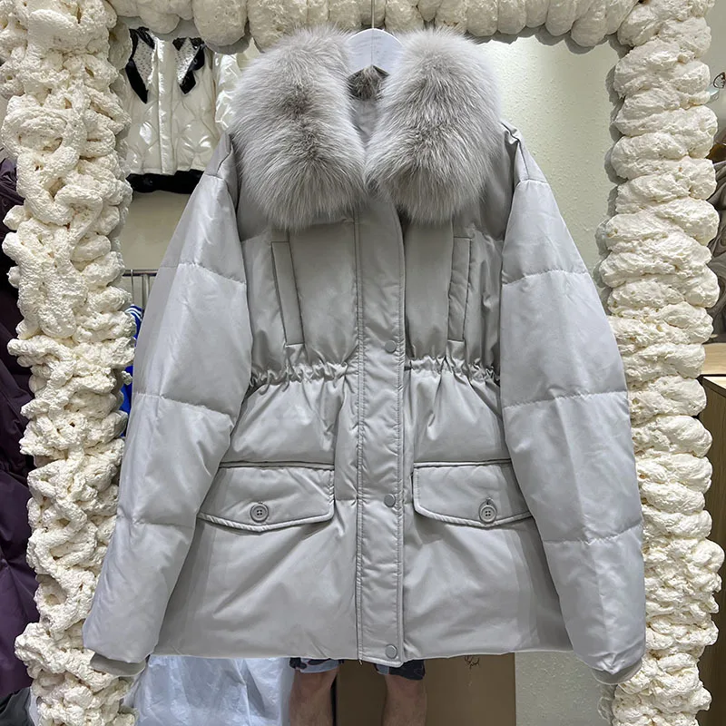 Chaquetas gruesas de plumón para mujer, Parkas coreanas con cuello de piel Real, abrigo salvaje suelto y cálido de alta calidad, invierno, 2022