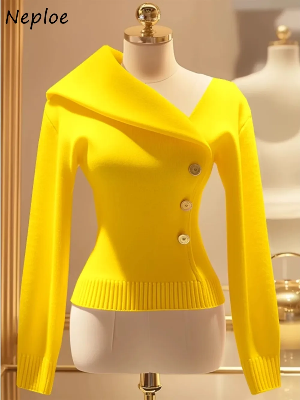 

Neploe Slim Pullover Skew Collar Elegant Luxury Sweaters Knit Minority Knit New Asymmetric Pull Femme All-match Personalized Top