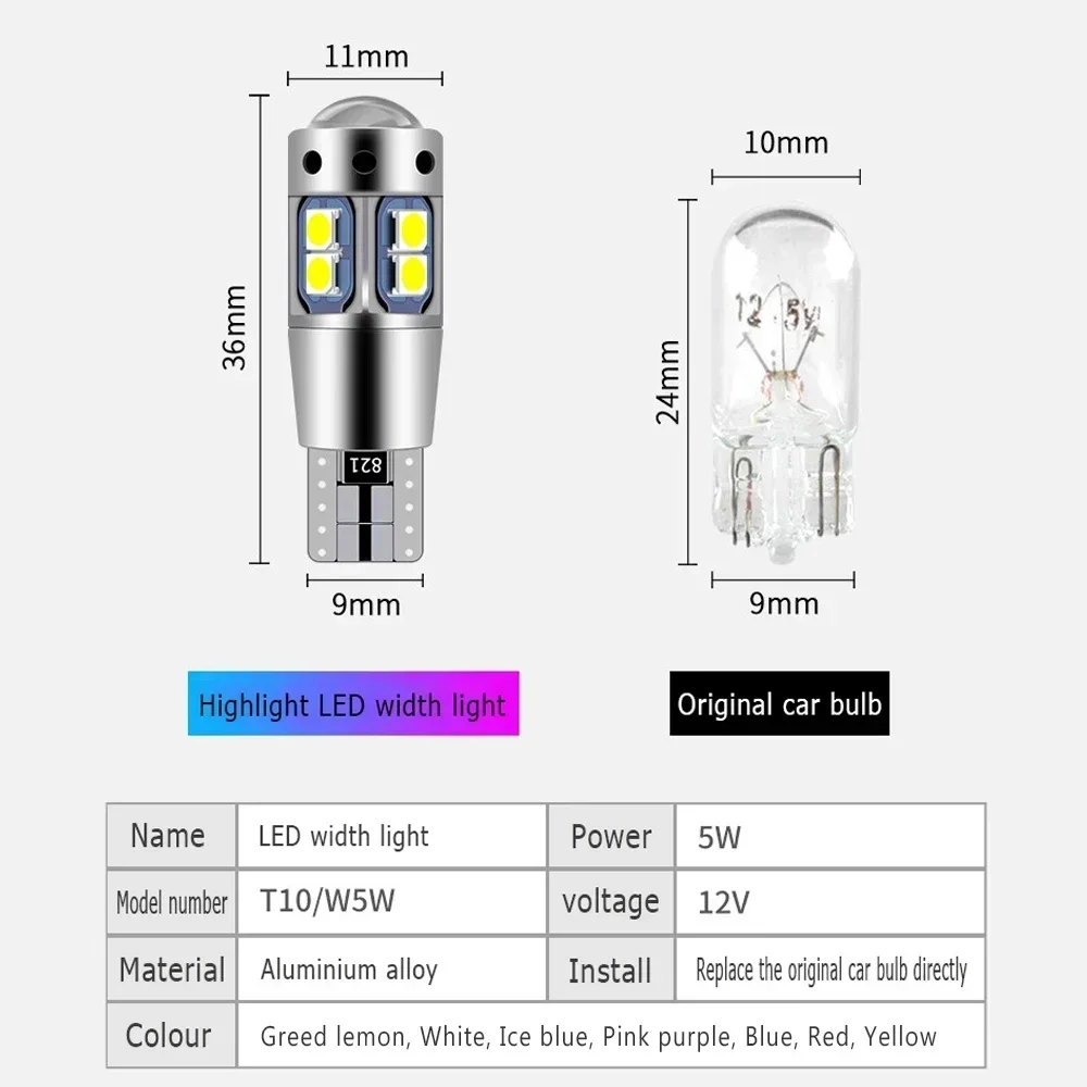 2PCS LED Parking Light T10 W5W Clearance Lamp CANbus For Ford Focus 1 2 3 1999-2018 2009 2010 2011 2012 2013 2014 2015 2016