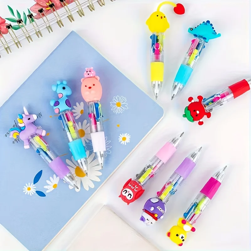 12/24Pcs Random Styles Cute Cartoon Four-color Pen for Kids Birthday Kindergarten Home-school Carnival Christmas Gift Rewards image 4