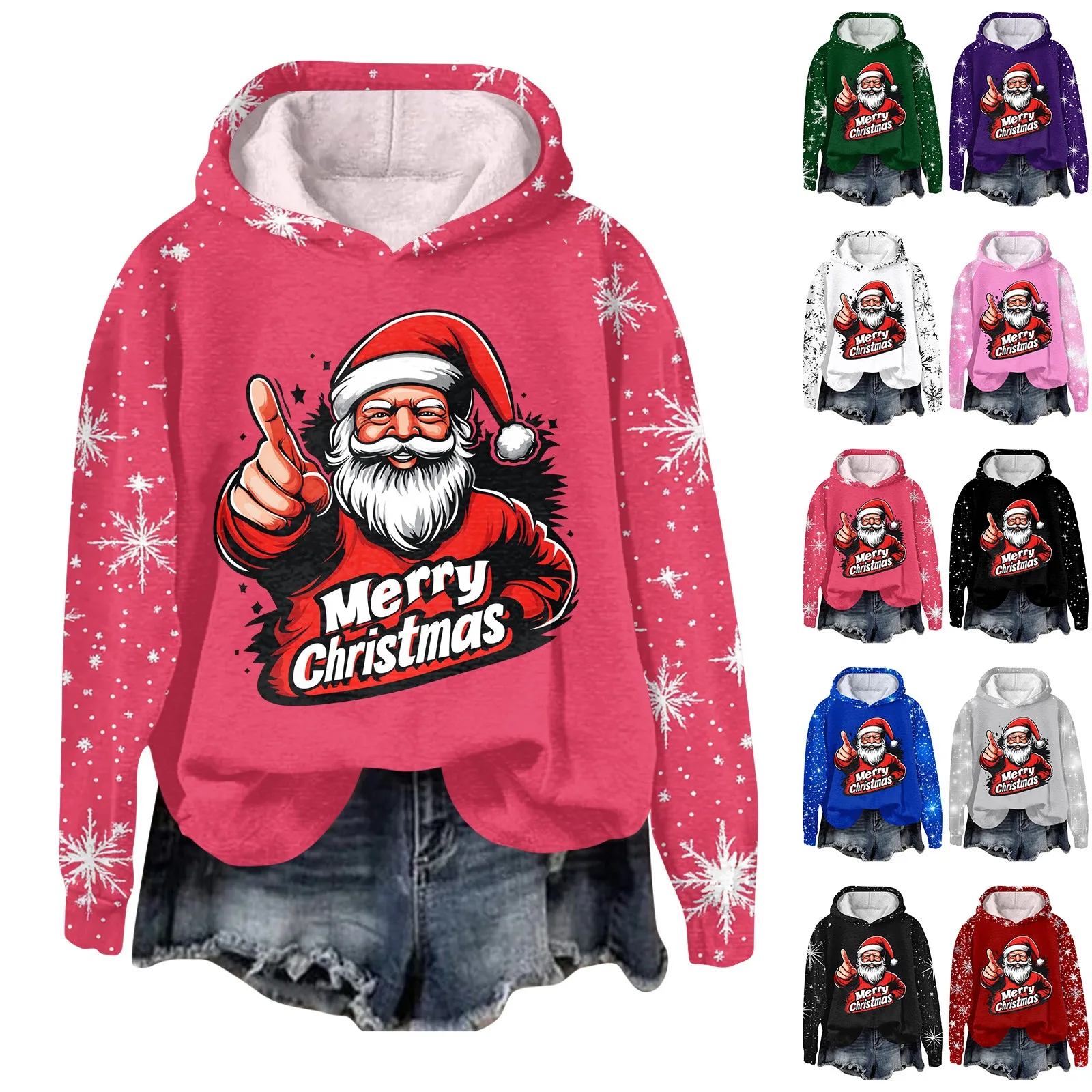 Women'S Fashion Pullover Plunging Sleeve Christmas Printed Hooded Sweatshirt Sudadera Con Capucha Roupas Femininas Frete GráTis