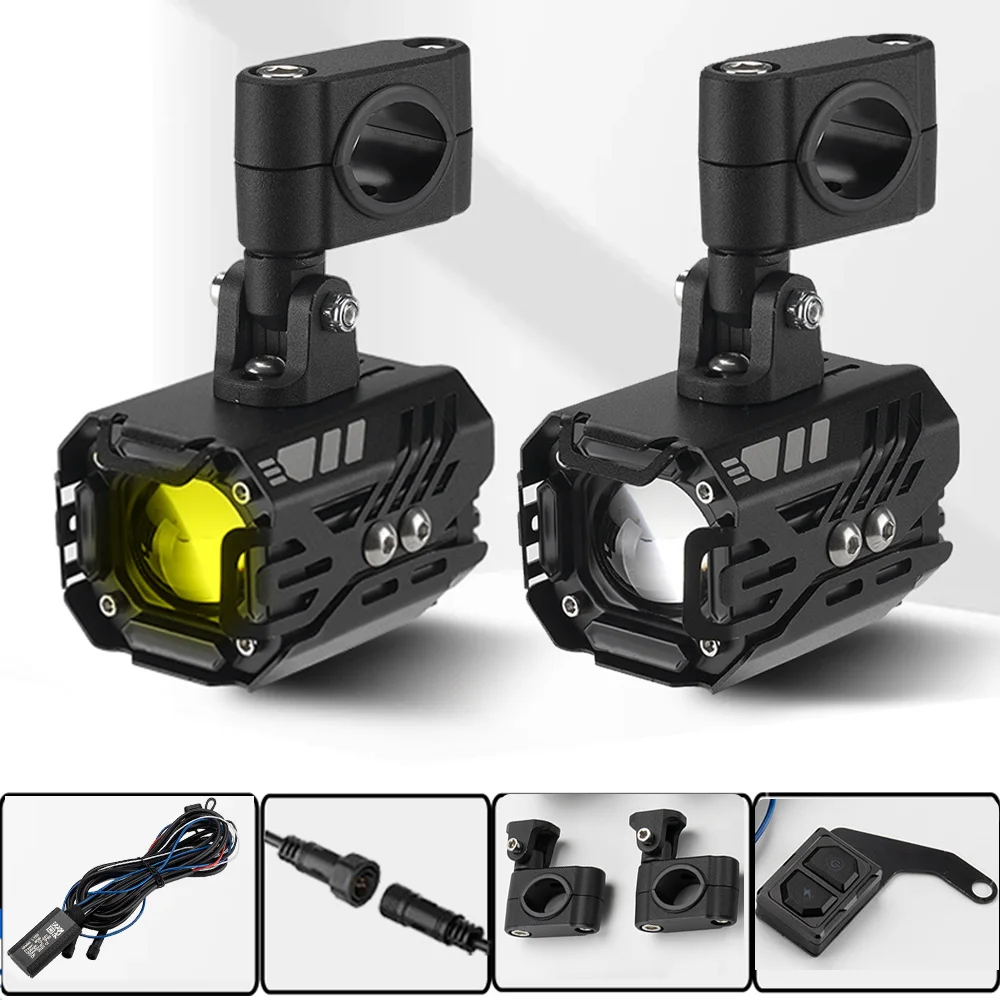 

NewL150 Yellow/White/Flash LED Motorcycle light Wireless wired Switch Motorcycle Fog Light LED Auxiliary For BMW1200GS F800