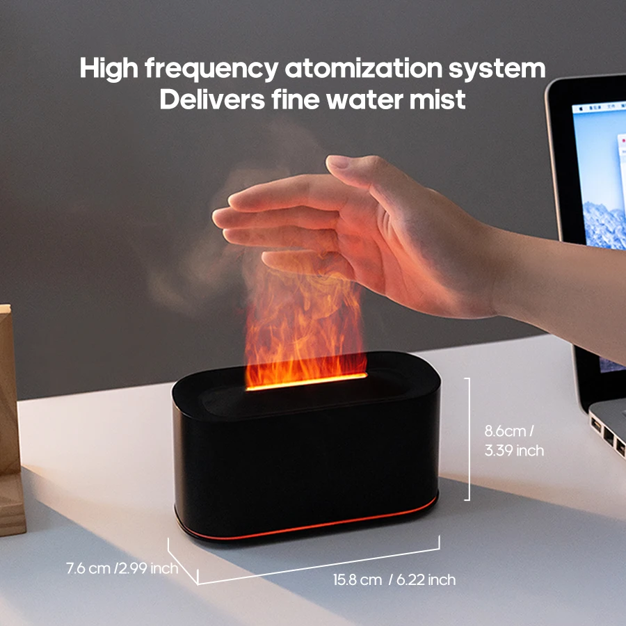 ناشر رائحة صغير الروائح الزيوت الأساسية أضواء لهب واقعية ملونة RGB الهواء المرطب سطح المكتب USB البخاخ