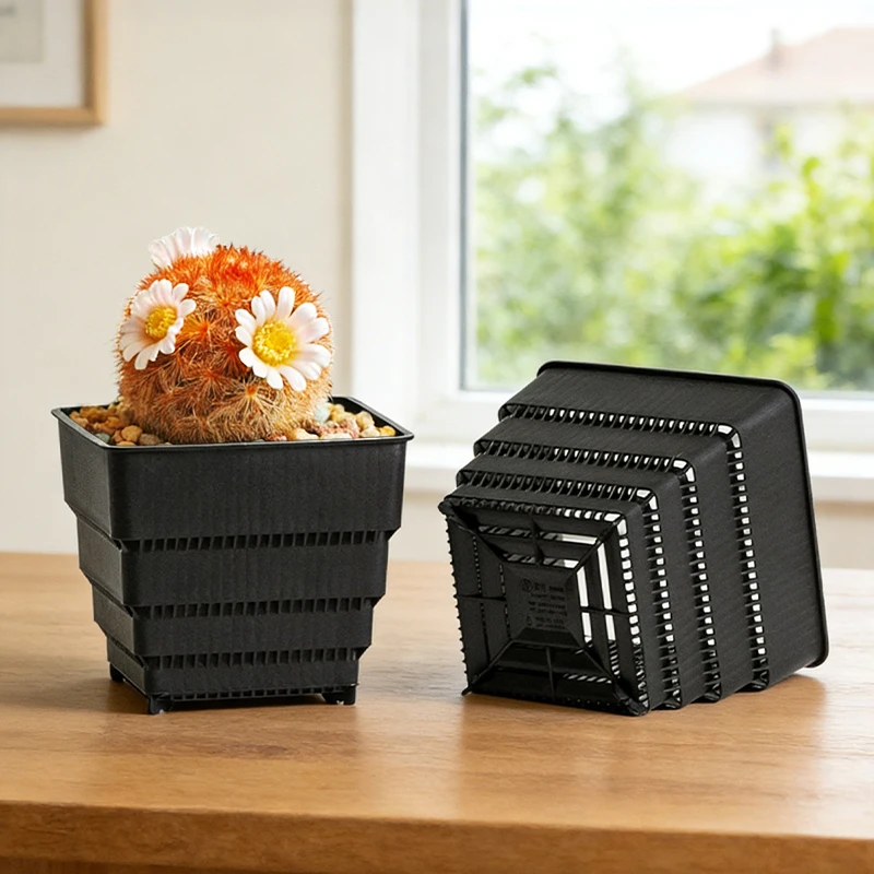 

MESHPOT Набор из 6 квадратных горшков для суккулентов и кактусов — 360 градусов ° Дышащие отверстия, предотвращают корневое вращение, идеально подходят для садоводства в помещении.