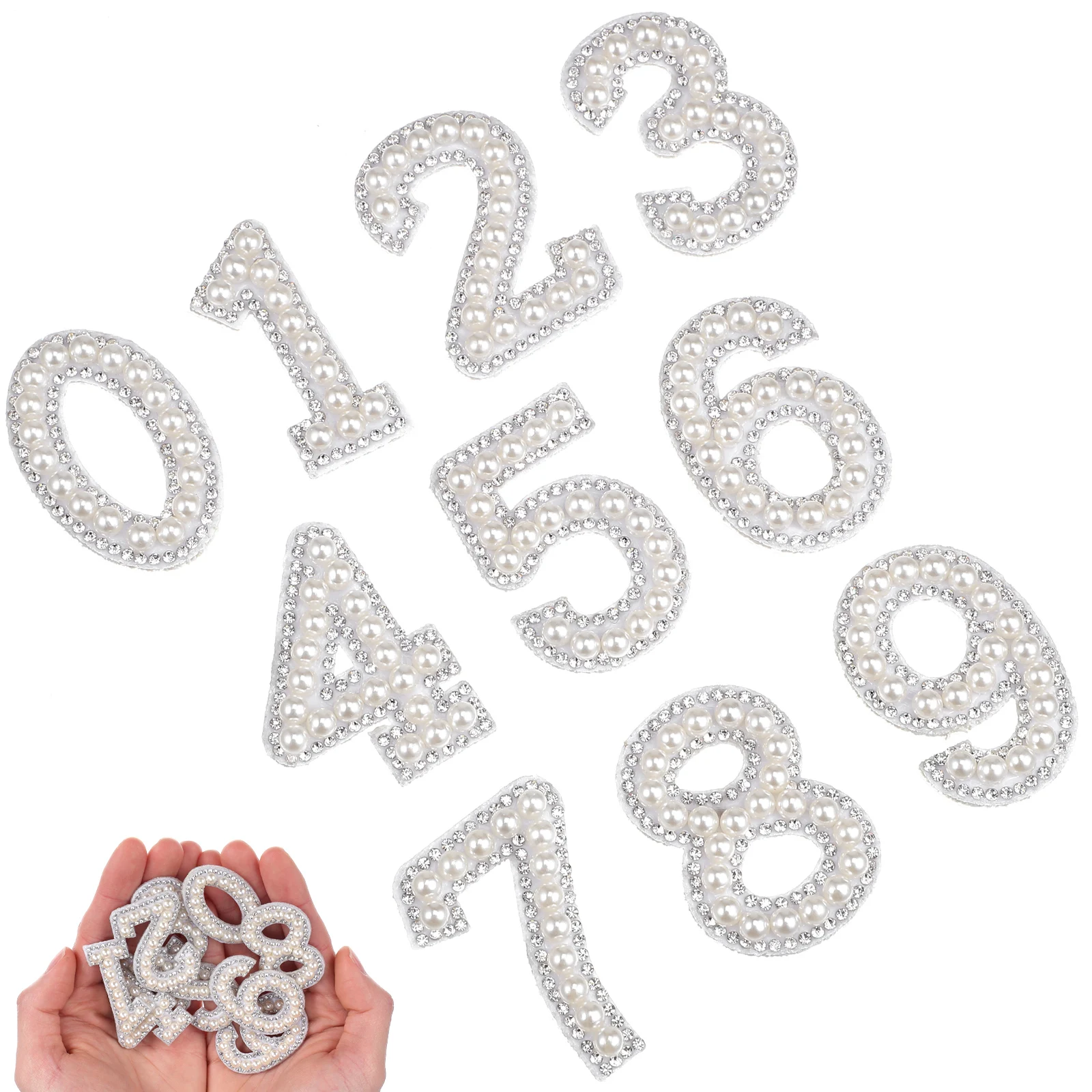 Stickers White 0-9 Removable Applique Iron Patches Rhinestone Pearl DIY Clothing Accessories For Sweaters Shirts