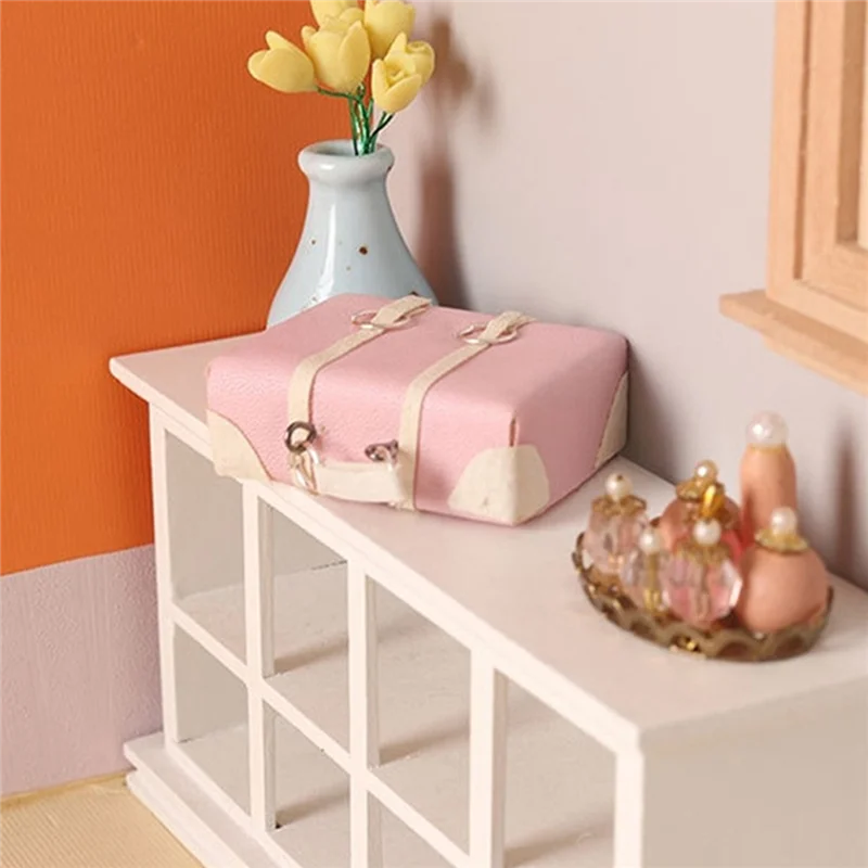 1:12 Dollhouse Miniature Leather Luggage Briefcase Handbag Vintage Suitcase Model Home Life Scene Decor Accessories Blue