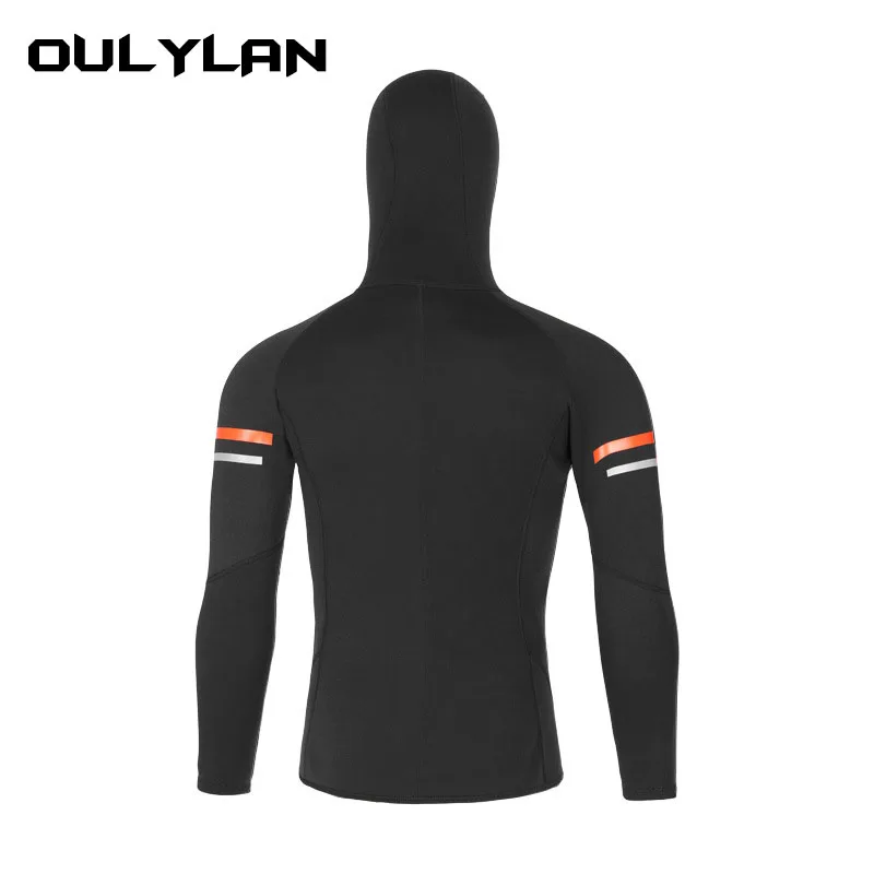 Oulylan 1.5mm Neoprene Hooded Diving Jacket Mens Long Sleeve Diving Top Warm Patchwork Split Wetsuit Snorkeling Kayak Surfing