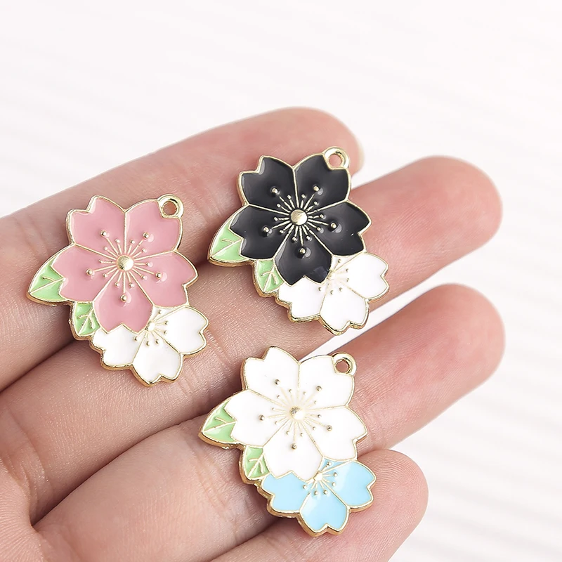 10pcs/lot Colorful Enamel Flower Charms for Jewelry Making Alloy Plant Tree Sunflower Charms Pendants for DIY Necklaces Earrings