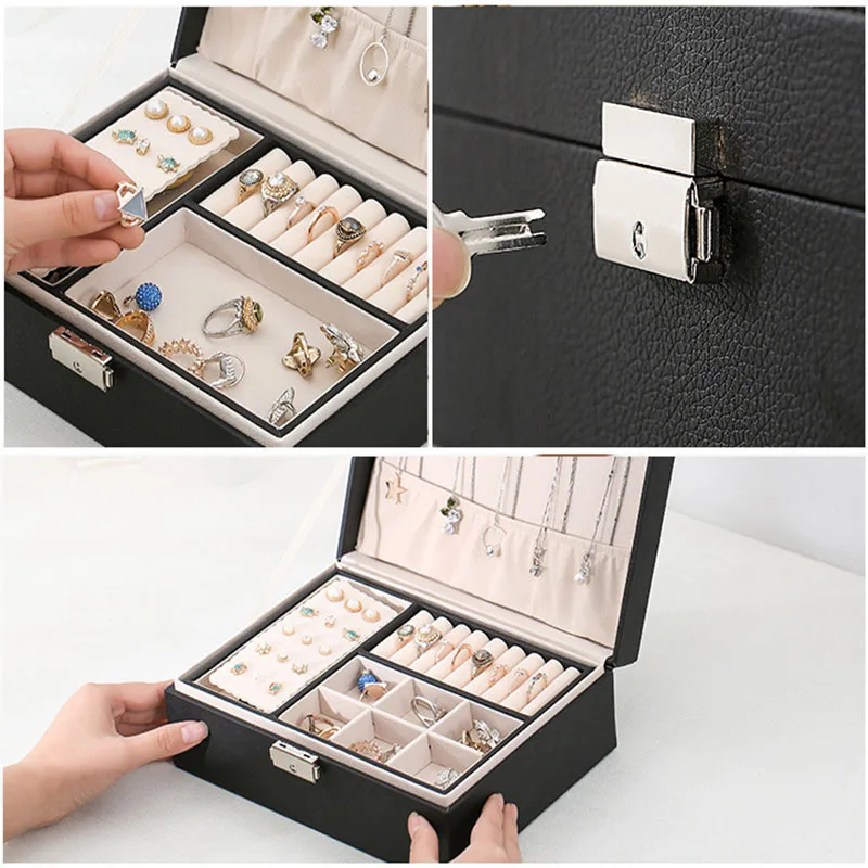 Earrings Necklace Ring  Jewelry Organizer Portable Jewelry Storage Box Travel Organizer Jewelry Case Leather Storage