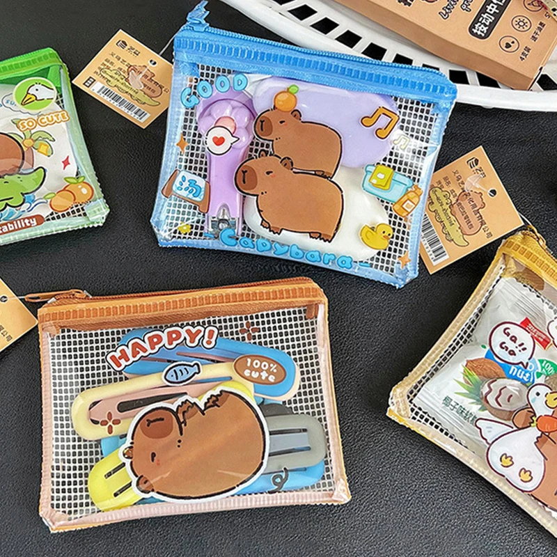 Dompet koin Capybara PVC kartun, dompet lucu portabel tahan air Mini tas penyimpanan pengatur Earphone kunci untuk hadiah anak-anak