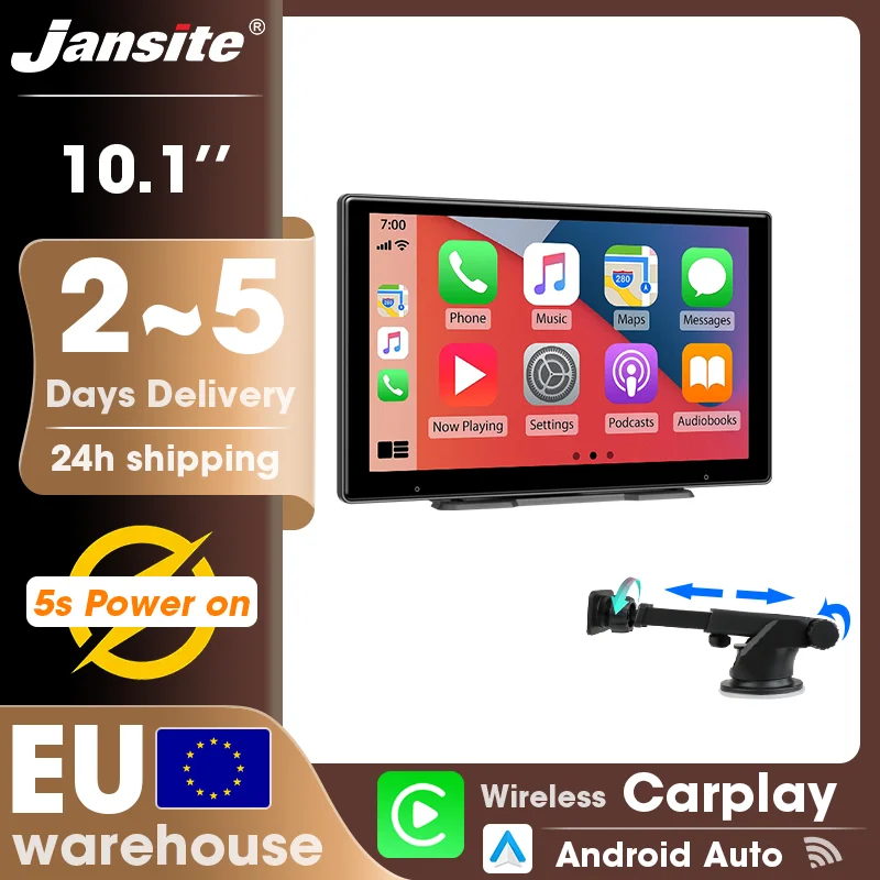 Jansite 7/10.1" Navigation GPS portable sans fil pour voiture, Carplay et Android Auto, Bluetooth universel, AUX FM