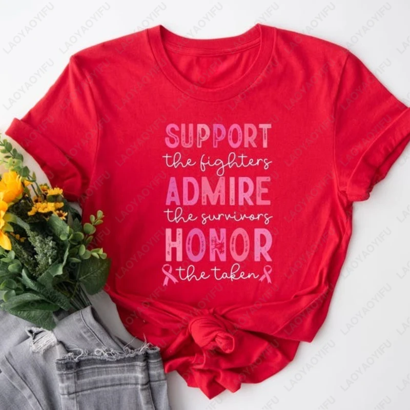 دعم المقاتلين Admire الناجيون الشرف لطيف القطن التي شيرت أخذت الشريط الوردي سرطان الثدي الرجال النساء تيز بسيطة بلايز عادية #5