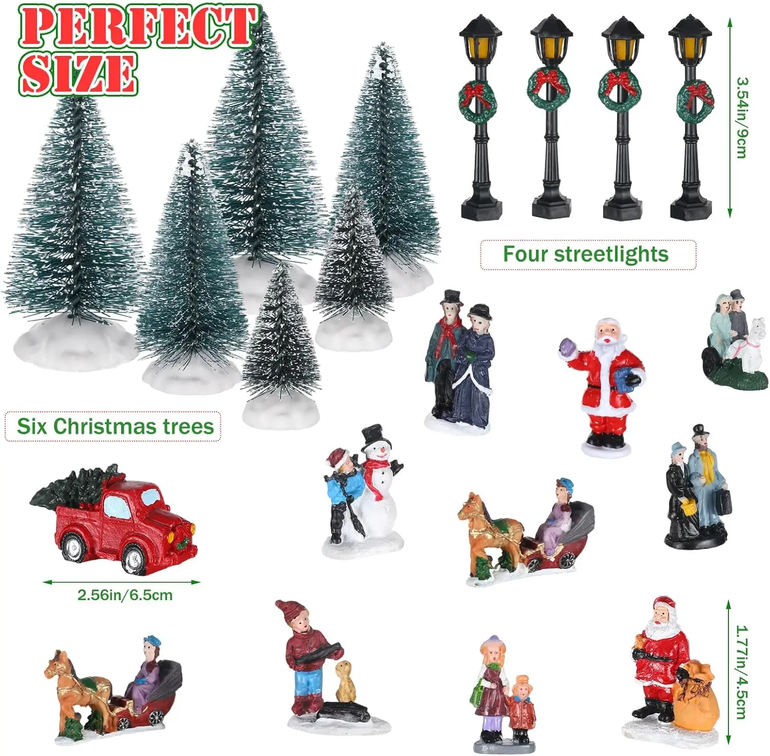 Juego de pueblo navideño LED de 25 piezas con casas de cerámica, figuritas de resina para decoración festiva