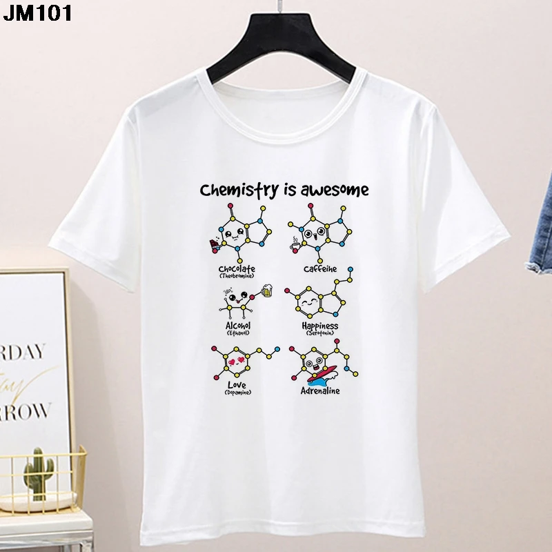 New Fashion Women T Shirt Kawaii Chemistry Is Awesome Printing Funny Graphic Tshirt Woman Harajuku White Female T-shirt Tops Tee