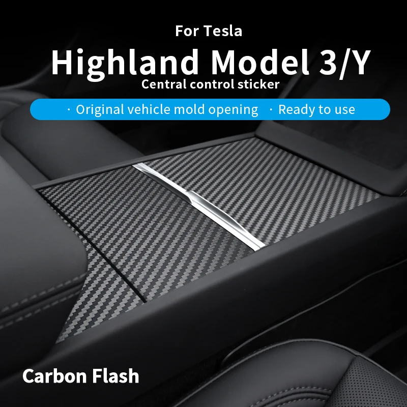 Carbon Black ABS Center Console Panel & Dashboard Cover Sticker for Tesla 2025 Model 3/Y – Carbon Flash