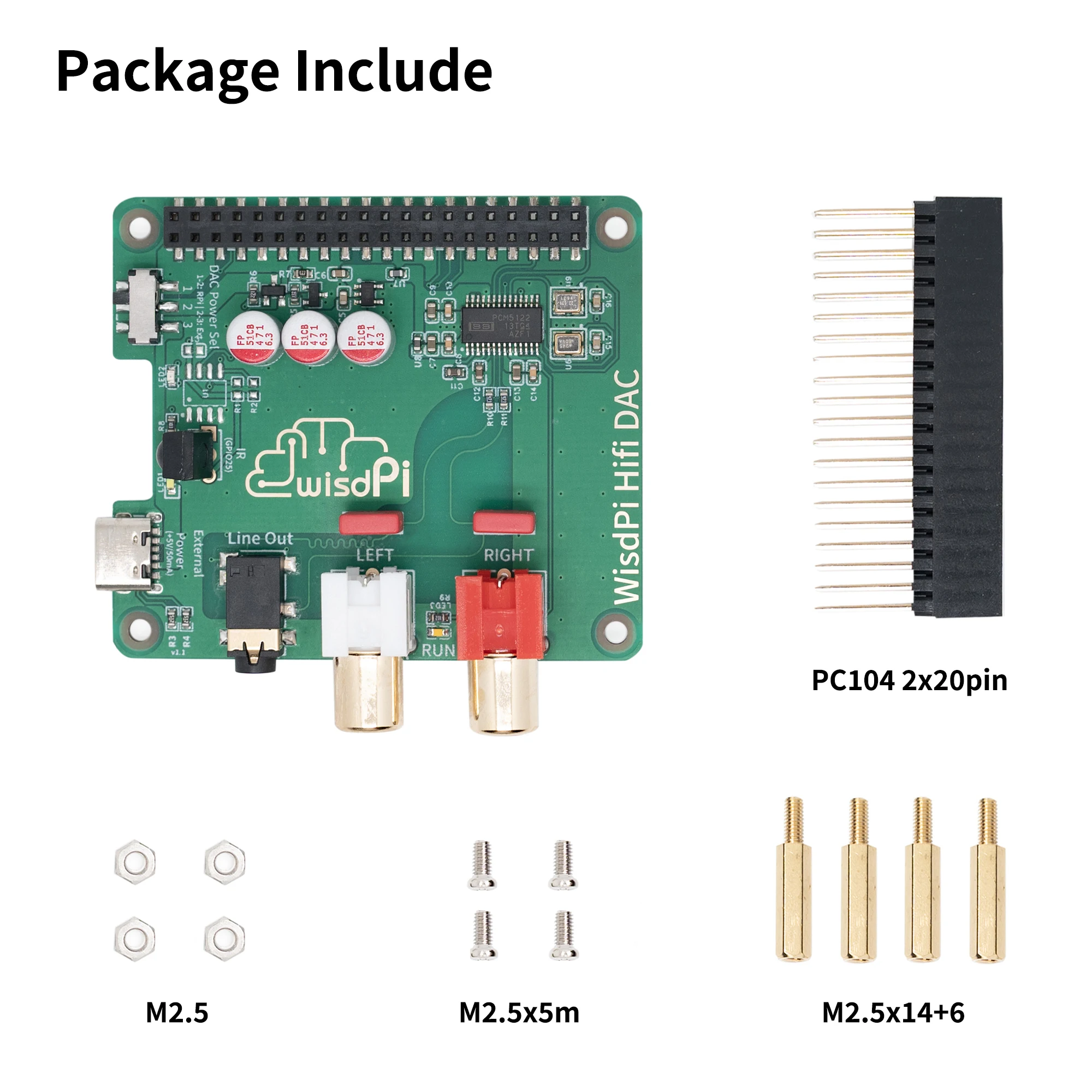 Imagem -06 - Placa de Expansão Wisdpi-hifi Dac Raspberry pi Pcm5122 Audio 3.5 Rca Gold Plated Power Redução de Ruído Alimentação Externa Placa de Áudio