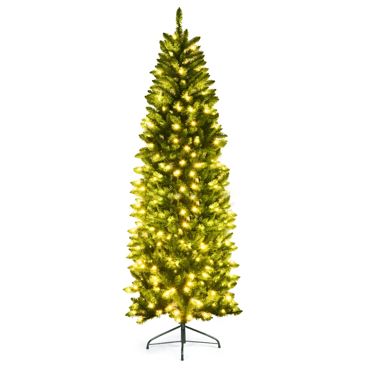 

7Ft Pre-lit Artificial Pencil Christmas Tree Hinged Fir PVC Tree/ 350 LED Lights