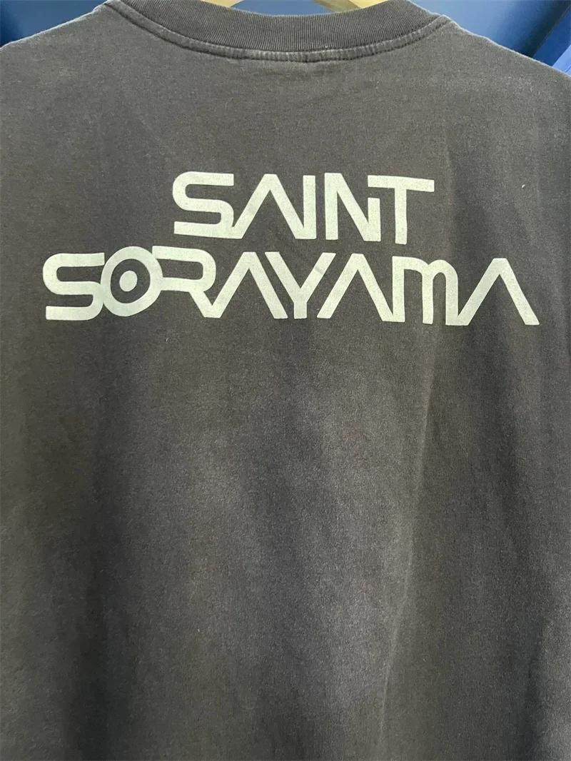 25SS Saint Michael Robot Printing Short Sleeves Men Women 1:1 High Quality Black Washed T-Shirts