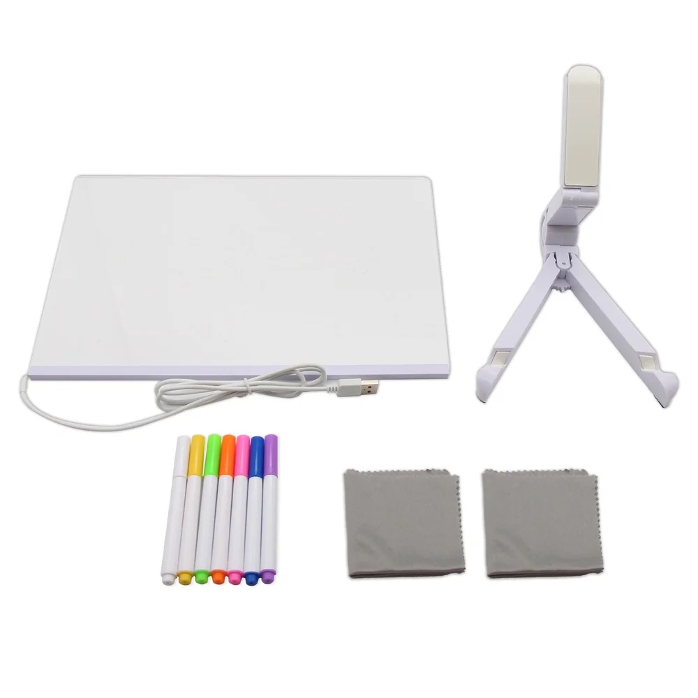LED 조명 드라이 이레이저 보드 12인치 아크릴 메시지 보드 (7색 마커, USB 전원, 킥스탠드, 캘린더 데칼 포함)